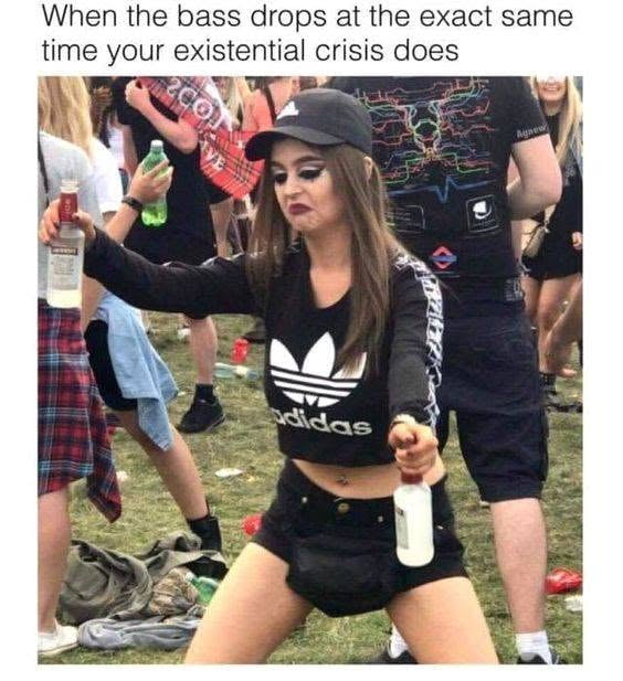 When the bass drops at the exact same time your existential crisis does