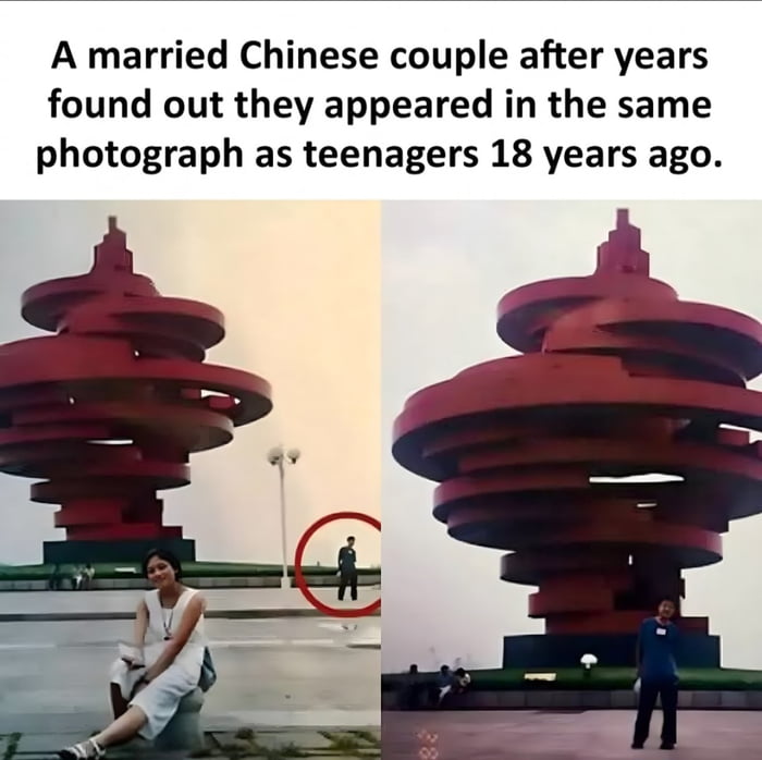 A married Chinese couple after years found out they appeared in the same photograph as teenagers 18 years ago