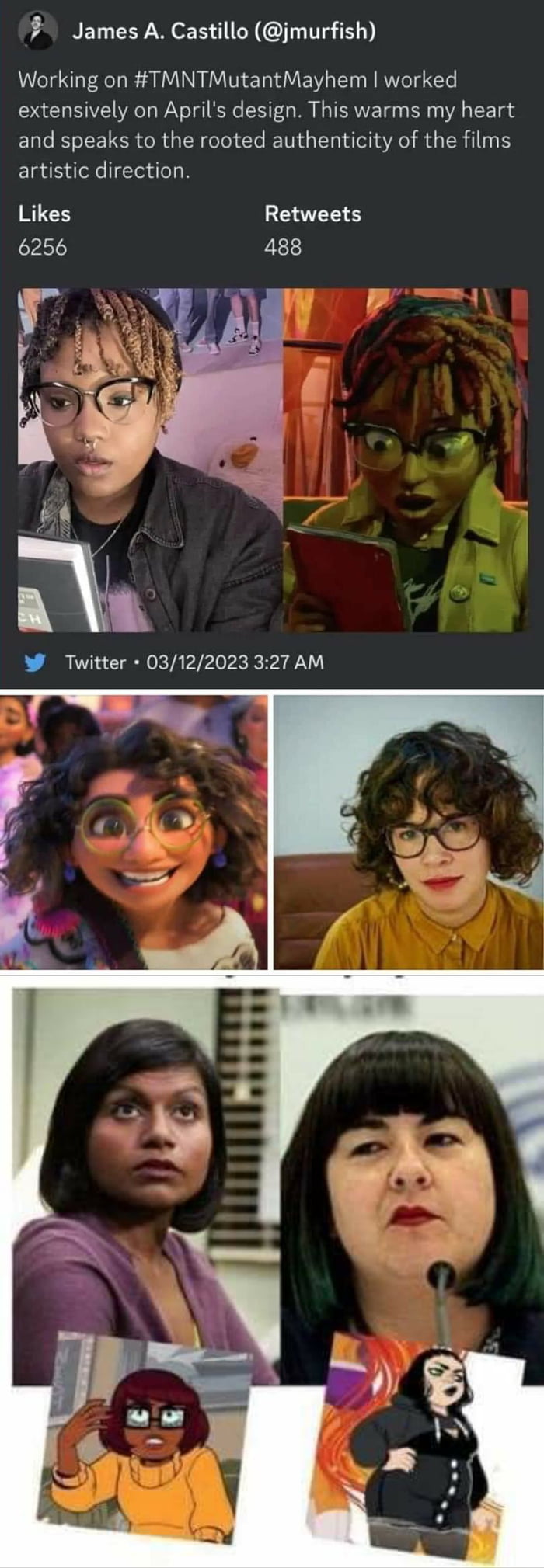 James A Castillo jmurfish Working on TMNTMutantMayhem worked extensively on Aprils design This warms my heart and speaks to the rooted authenticity of the films artistic direction Likes Retweets 6256 488 W Twitter 03122023 327 AM