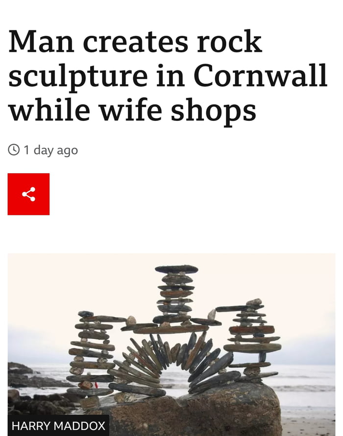 Man creates rock sculpture in Cornwall while wife shops 1 day ago