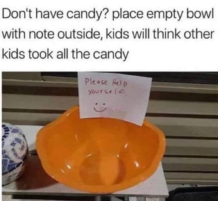 Dont have candy place empty bowl with note outside kids will think other kids took all the candy