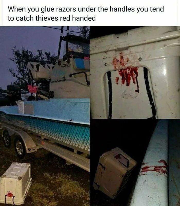 When you glue razors under the handles you tend to catch thieves red handed