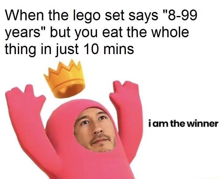 When the lego set says 8 99 years but you eat the whole thing in just 10 mins iam the winner