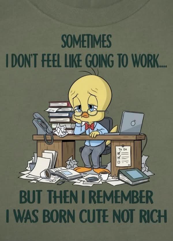 SOMETIMES I DON'T FEEL LIKE GOING TO WORK.... BUT THEN I REMEMBER I WAS BORN CUTE NOT RICH