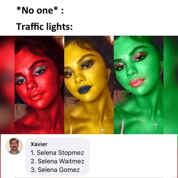 No one Traffic lights g Xavier 1 Selena Stopmez 2 Selena Waitmez 3 Selena Gomez