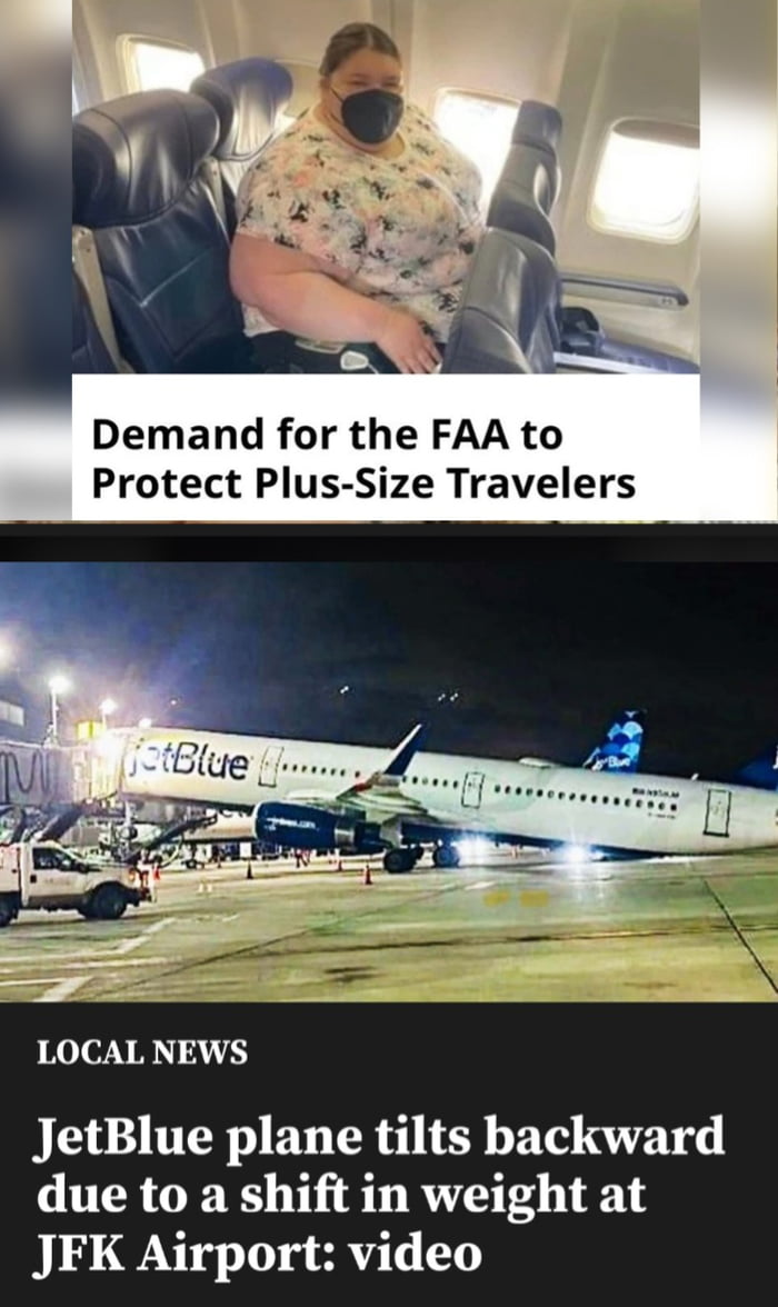 Demand for the FAA to Protect Plus Size Travelers LOCAL NEWS JetBlue plane tilts backward due to a shift in weight at JFK Airport video