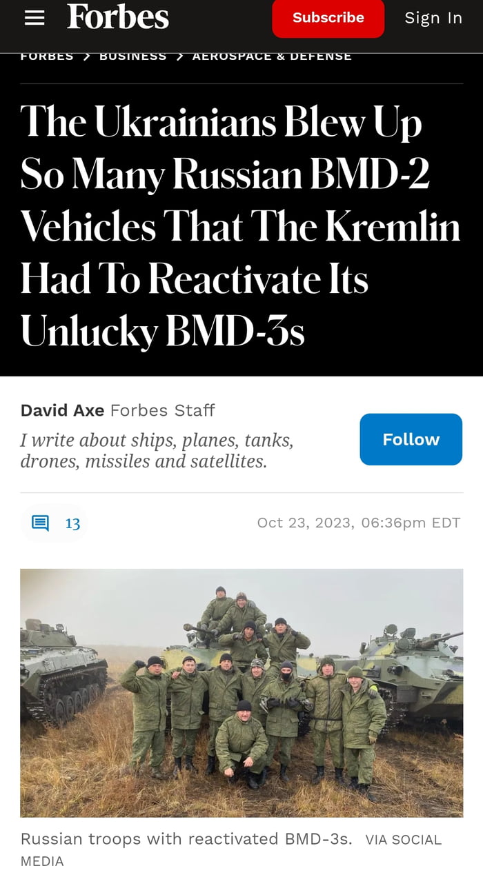 Forbes Subscribe Sign In The Ukrainians Blew Up So Many Russian BMD 2 Vehicles That The Kremlin Had To Reactivate Its 0 P06 8 3Y D EG TS David Axe F