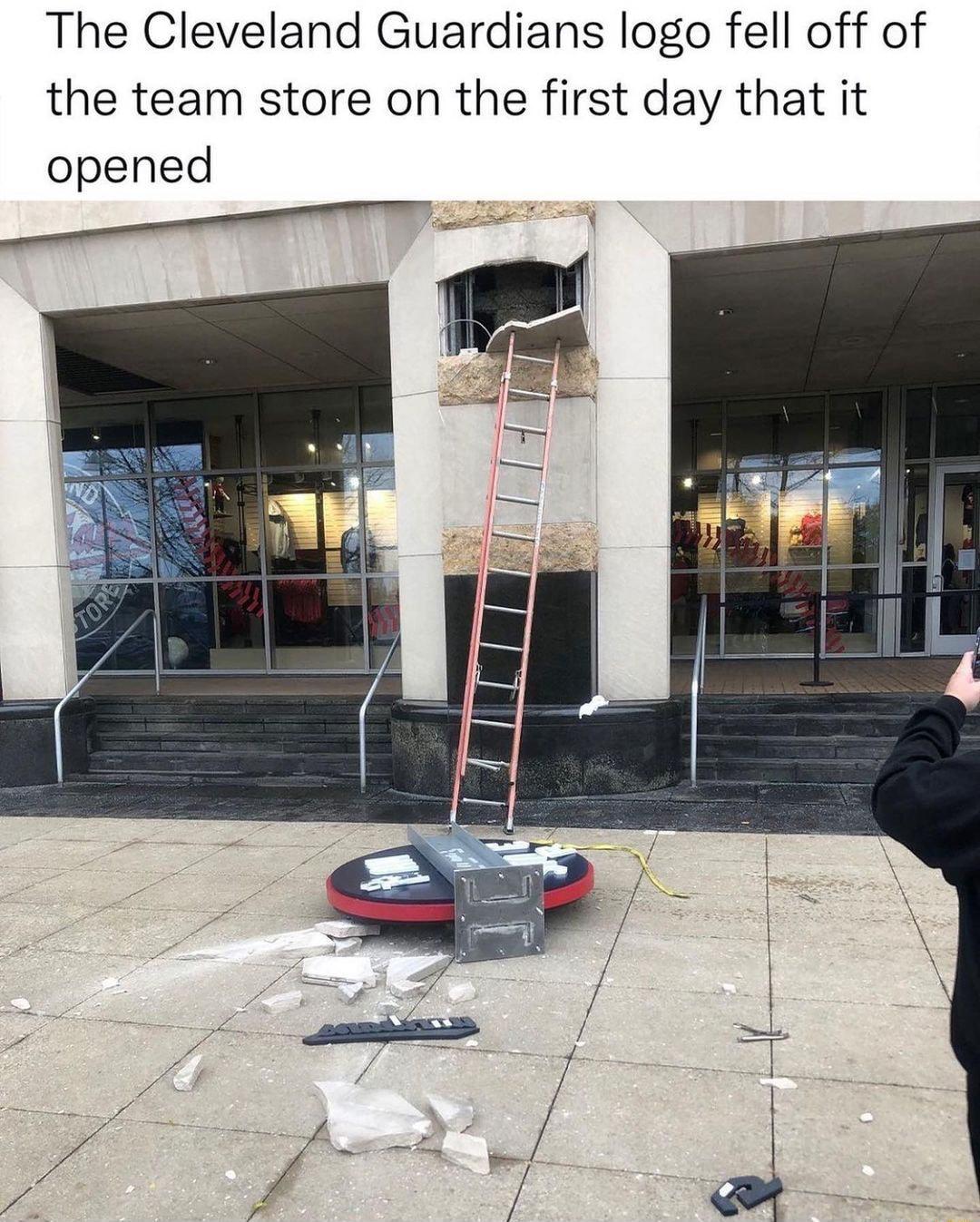 The Cleveland Guardians logo fell off of the team store on the first day that it opened