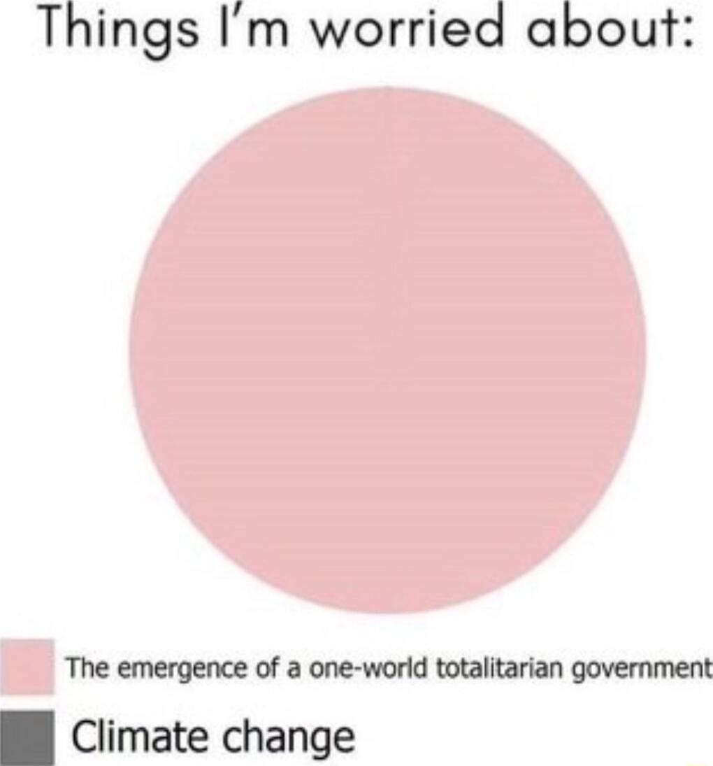 Things Im worried about The emergence of a one world totalitarian government B Climate change