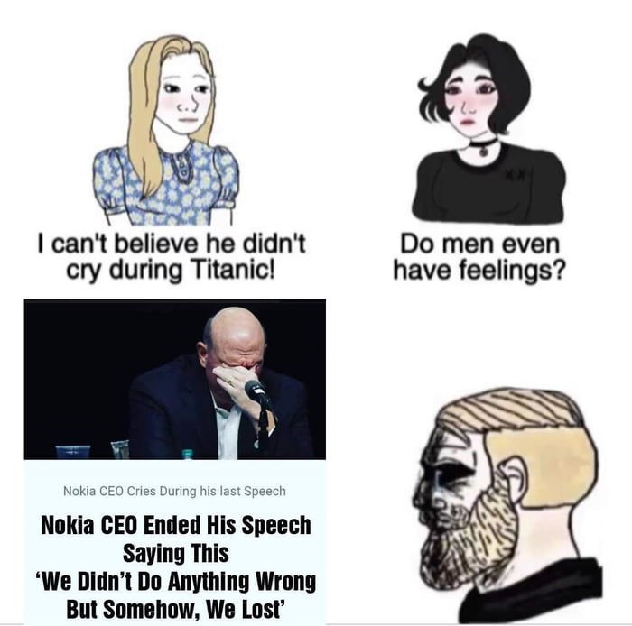 I cant believe he didnt Do men even cry during Titanic have feelings Nokia CEO Cries During his last Speech Nokia CEO Ended His Speech Saying This We Didnt Do Anything Wrong But Somehow We Lost