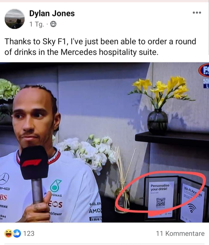 Dylan Jones 179 Thanks to Sky F1 Ive just been able to order a round of drinks in the Mercedes hospitality suite 012 1 Kommentare