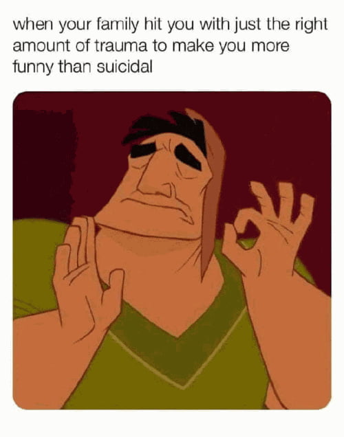 when your family hit you with just the right amount of trauma to make you more funny than suicidal