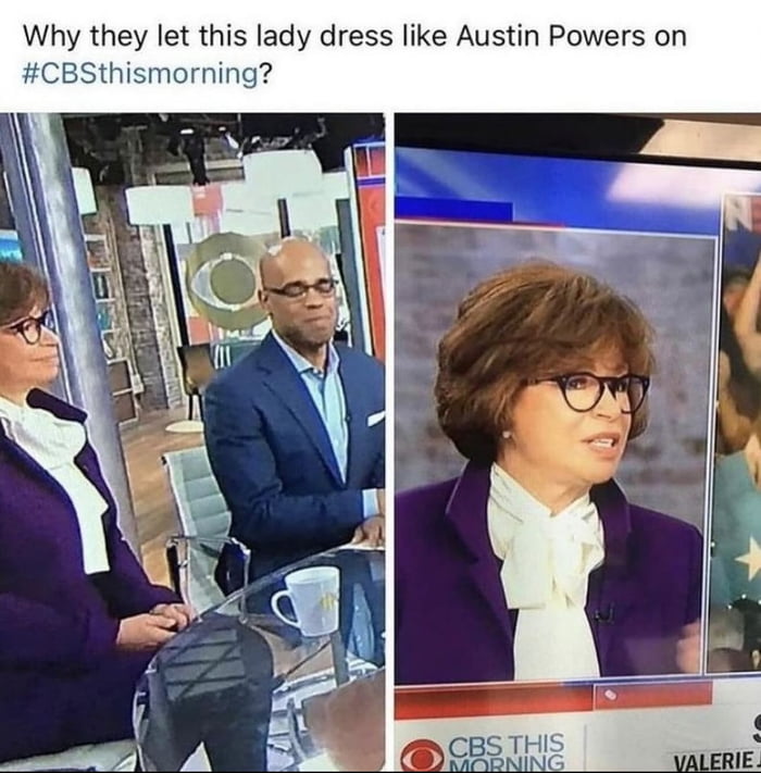 Why they let this lady dress like Austin Powers on Sthis