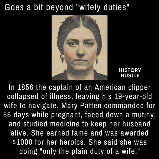 Goes a bit beyond wifely duties HISTORY Ry HUSTLE In 1856 the captain of an American clipper collapsed of illness leaving his 19 year old RO ENEEI I ET A GRS T I UL VR L EVERTG TR CEGEU T EXEL R T IR T A EUL B OGN B ER I ER O CENV I I TR ENT EVVTRS CRCETO VR W R UL RS TEN L 1000 for her heroics She said she was o LT P T VR G R IG TV S R