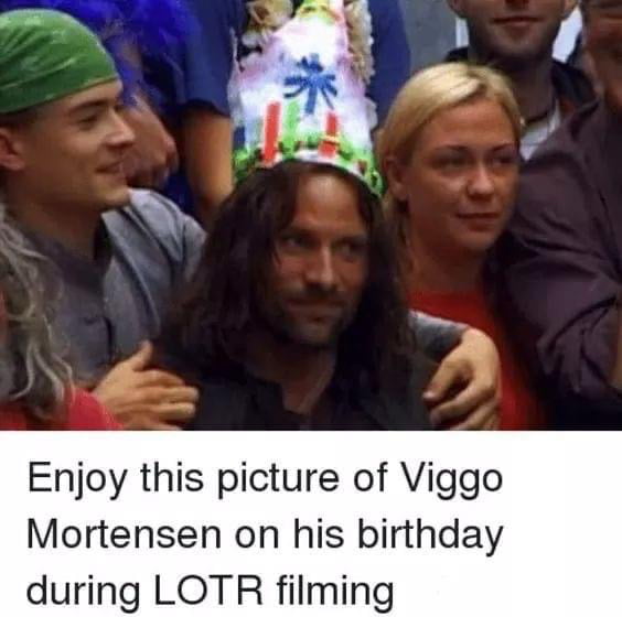 Enjoy this picture of Viggo Mortensen on his birthday during LOTR filming