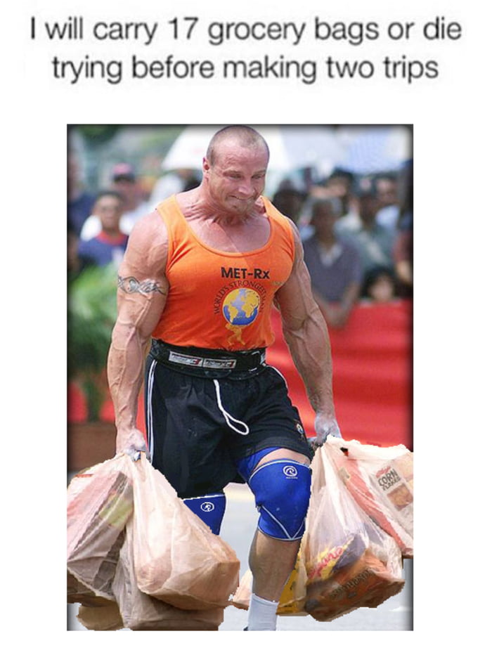 will carry 17 grocery bags or die trying before making two trips