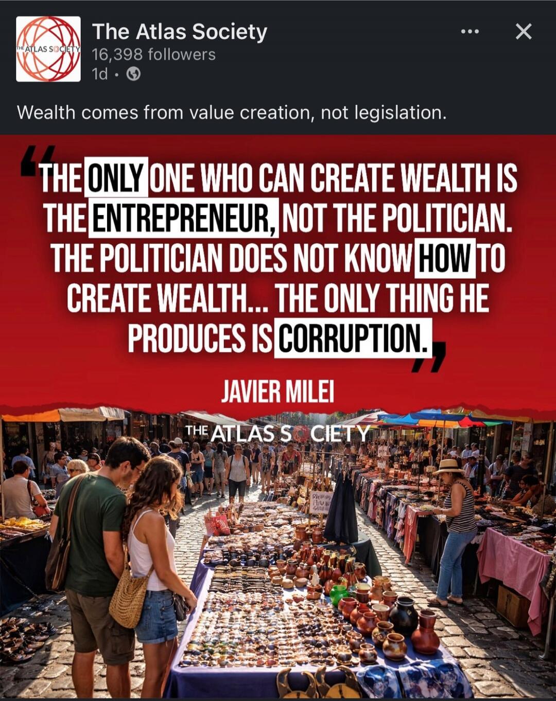 Wealth comes from value creation, not legislation. 