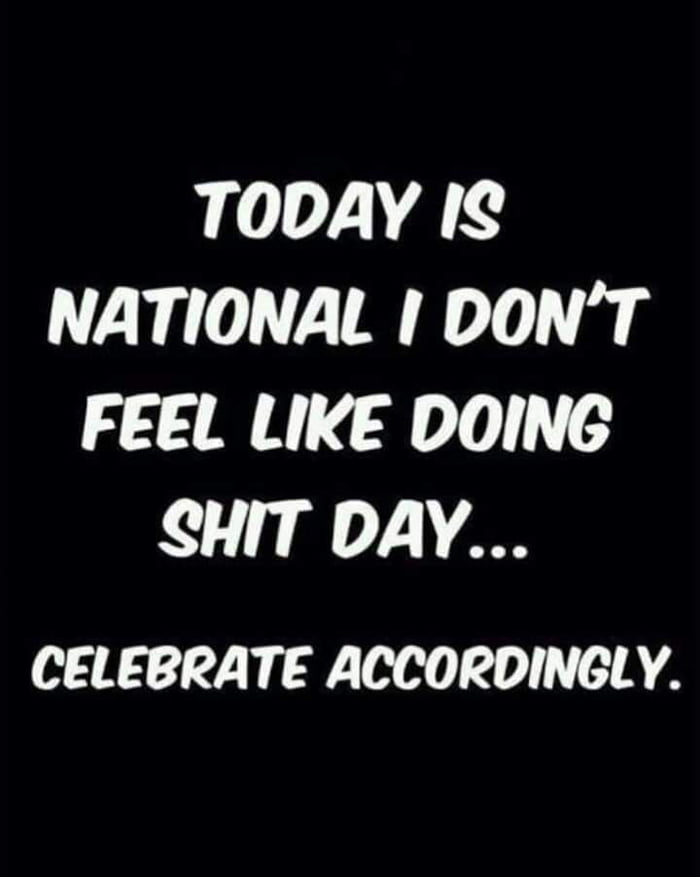 TODAY IS NATIONAL DONT FEEL LIKE DOING SHIT DAY CELEBRATE ACCORDINGLY