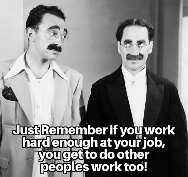 Just Remember if you work hard enough at your job, you get to do other peoples work too!