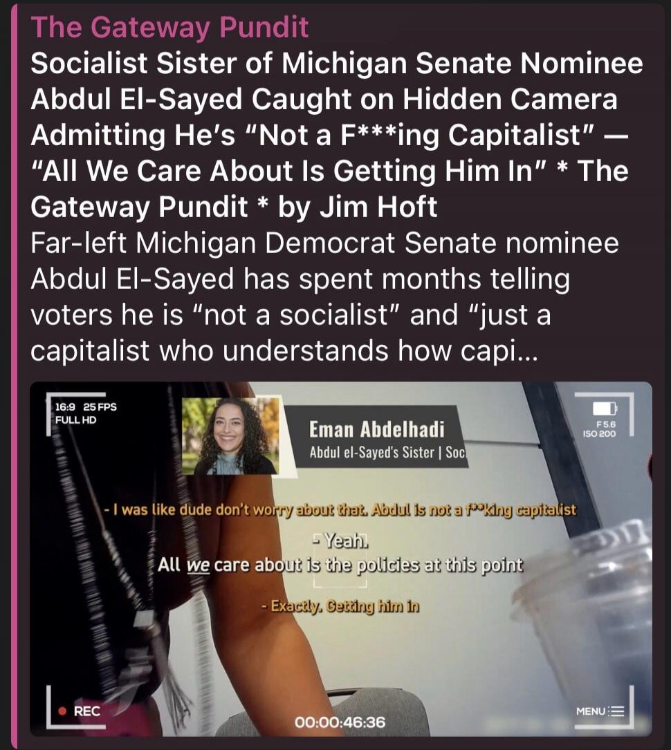 The Gateway Pundit. Socialist Sister of Michigan Senate Nominee Abdul El-Sayed Caught on Hidden Camera Admitting He's 