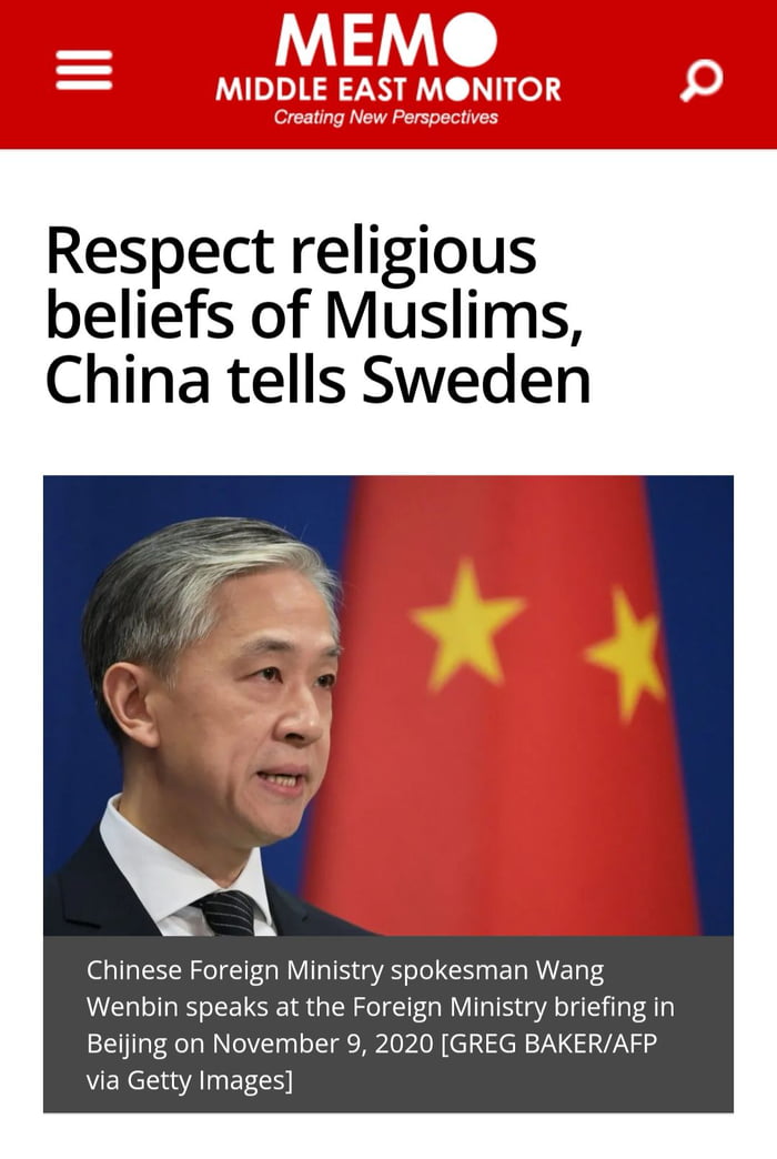 Respect religious beliefs of Muslims China tells Sweden Chinese Foreign Ministry spokesman Wang Wenbin speaks at the Foreign Ministry briefing in Beijing on November 9 2020 GREG BAKERAFP VERCEGAInERC