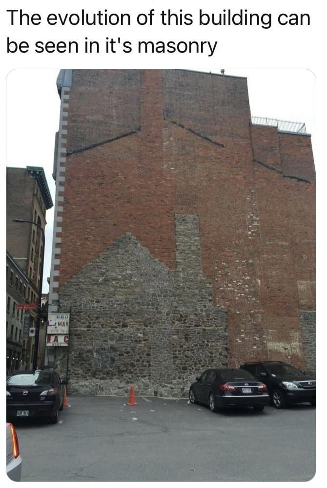 The evolution of this building can be seeninits masonry