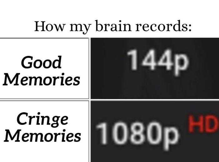 How my brain records Good 1 44p Memories 1080p Cringe Memories