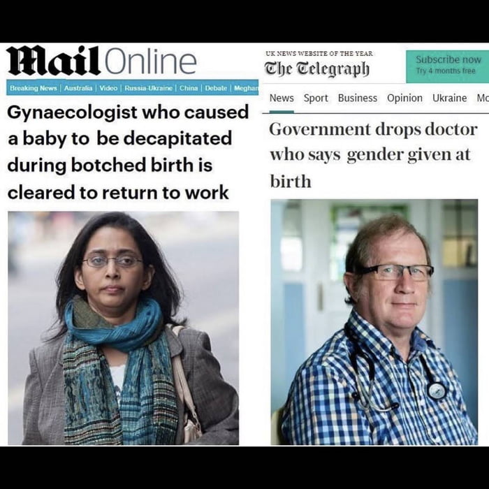 I MailOnline The Telegraph Gynaecologist who caused ababy to be decapitated GOvernment drops doctor sl Bt birthTa who says gender given at birth cleared to return to work