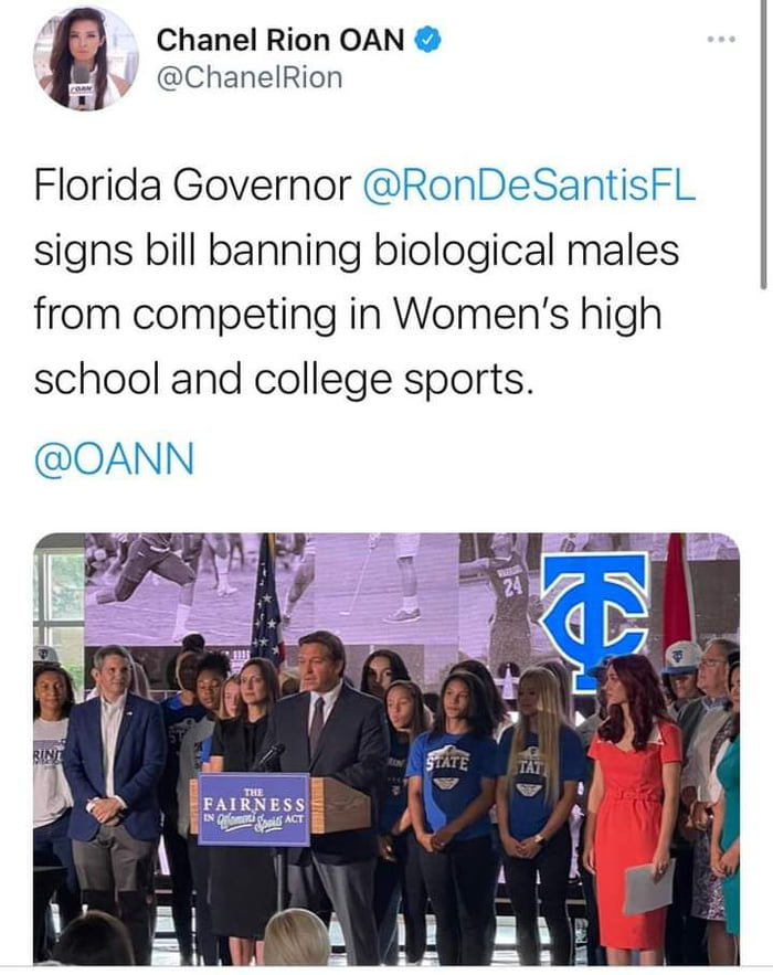 1 Chanel Rion OAN 3 ChanelRion Florida Governor RonDeSantisFL signs bill banning biological males from competing in Womens high school and college sports OANN