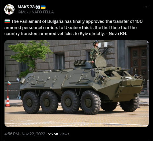 Q urzum 9 The Pariiament of Bulgaria has finally approved the transfer of 100 armored personnel carrers to Ukraine this s the frst time that the country transfers armored vehicles to Kylv directly Nova BG