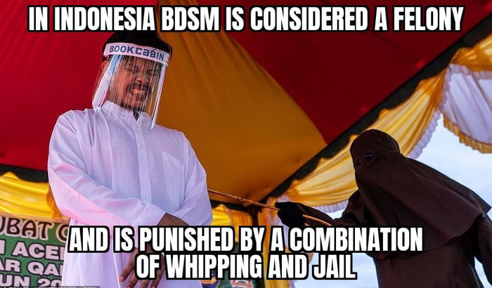 IN INDONESIA BDSM IS CONSIDERED A FELONY YY f ANDISIPUNISHEDBYACOMBI 1PU NATION OF WHIPPING ANDJAILRN