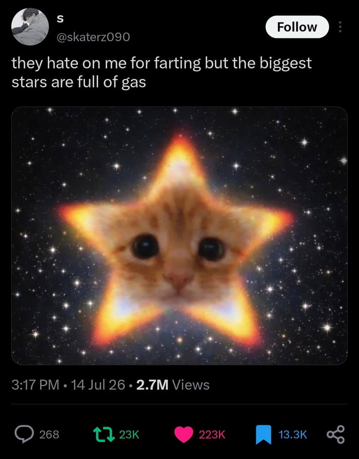 they hate on me for farting but the biggest stars are full of gas