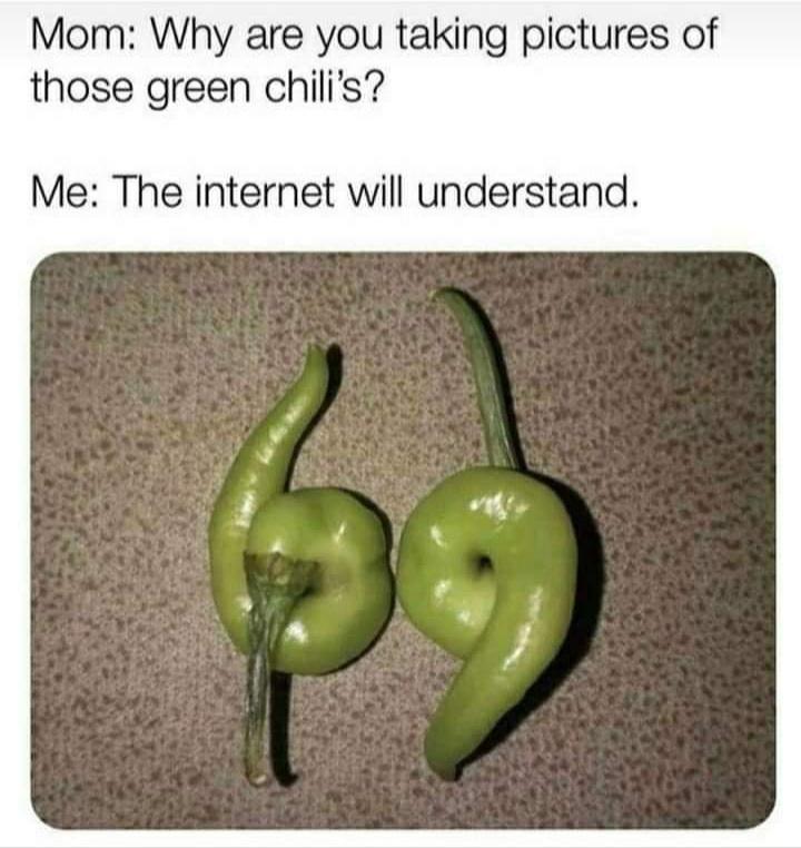 Mom Why are you taking pictures of those green chilis Me The internet will understand