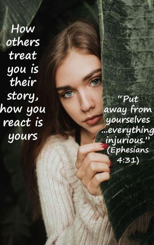 How others treat you is their story, how you react is yours
Put away from yourselves everything injurious. (Ephesians 4:31)