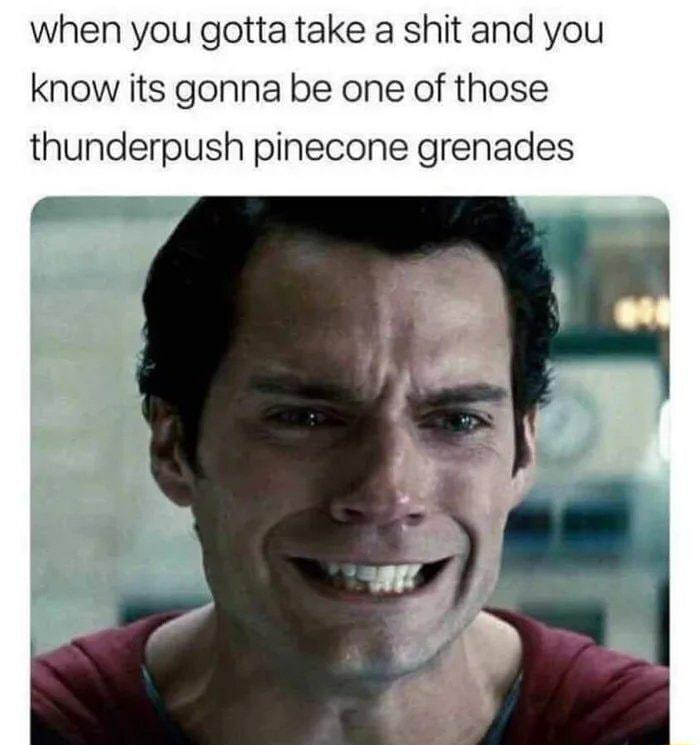 when you gotta take a shit and you know its gonna be one of those thunderpush pinecone grenades