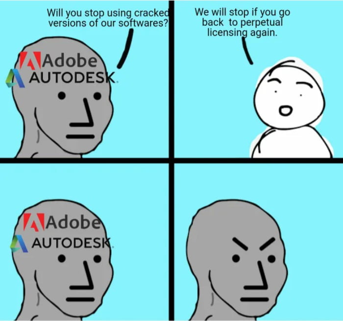 Will you stop using cracked We will stop if you go versions of our softwares back to perpetual Iicensinagain