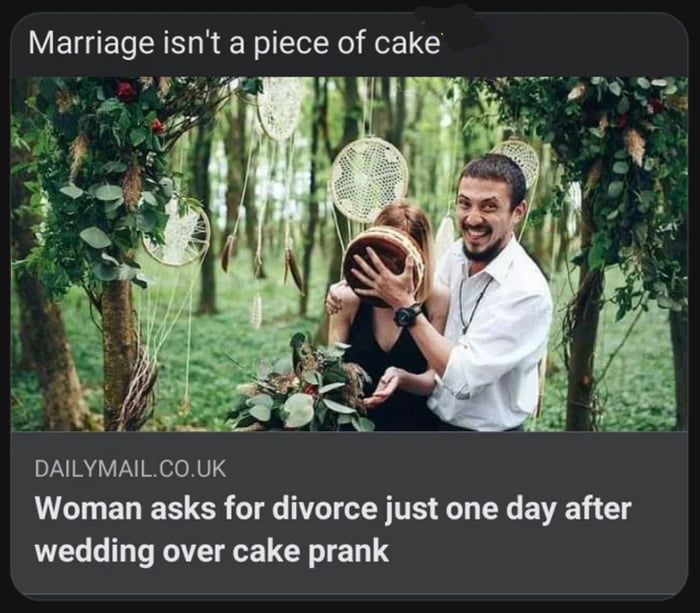 Marriage isnt a piece of cake DAILYMAILCOUK Woman asks for divorce just one day after wedding over cake prank