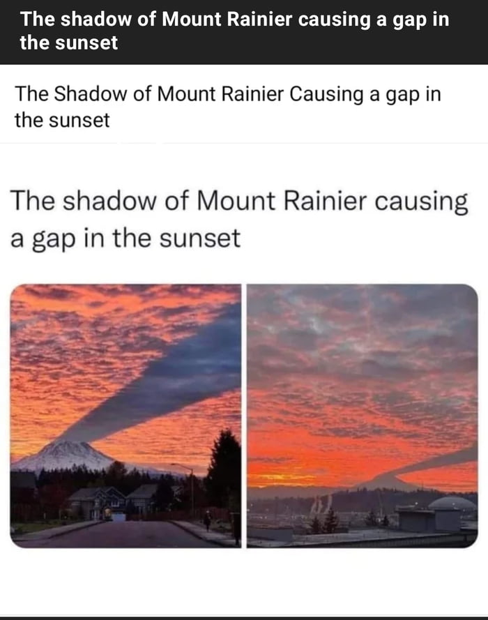 The shadow of Mount R the sunset er causing a gap in The Shadow of Mount Rainier Causing a gap in the sunset The shadow of Mount Rainier causing a gap in the sunset e