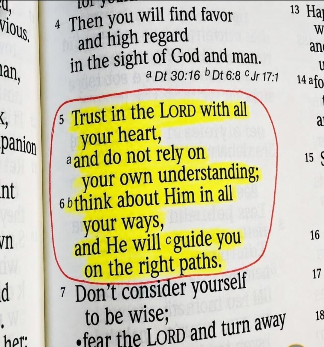 Trust in the LORD with all your heart, and do not rely on your own understanding; think about Him in all your ways, and He will guide you on the right paths.