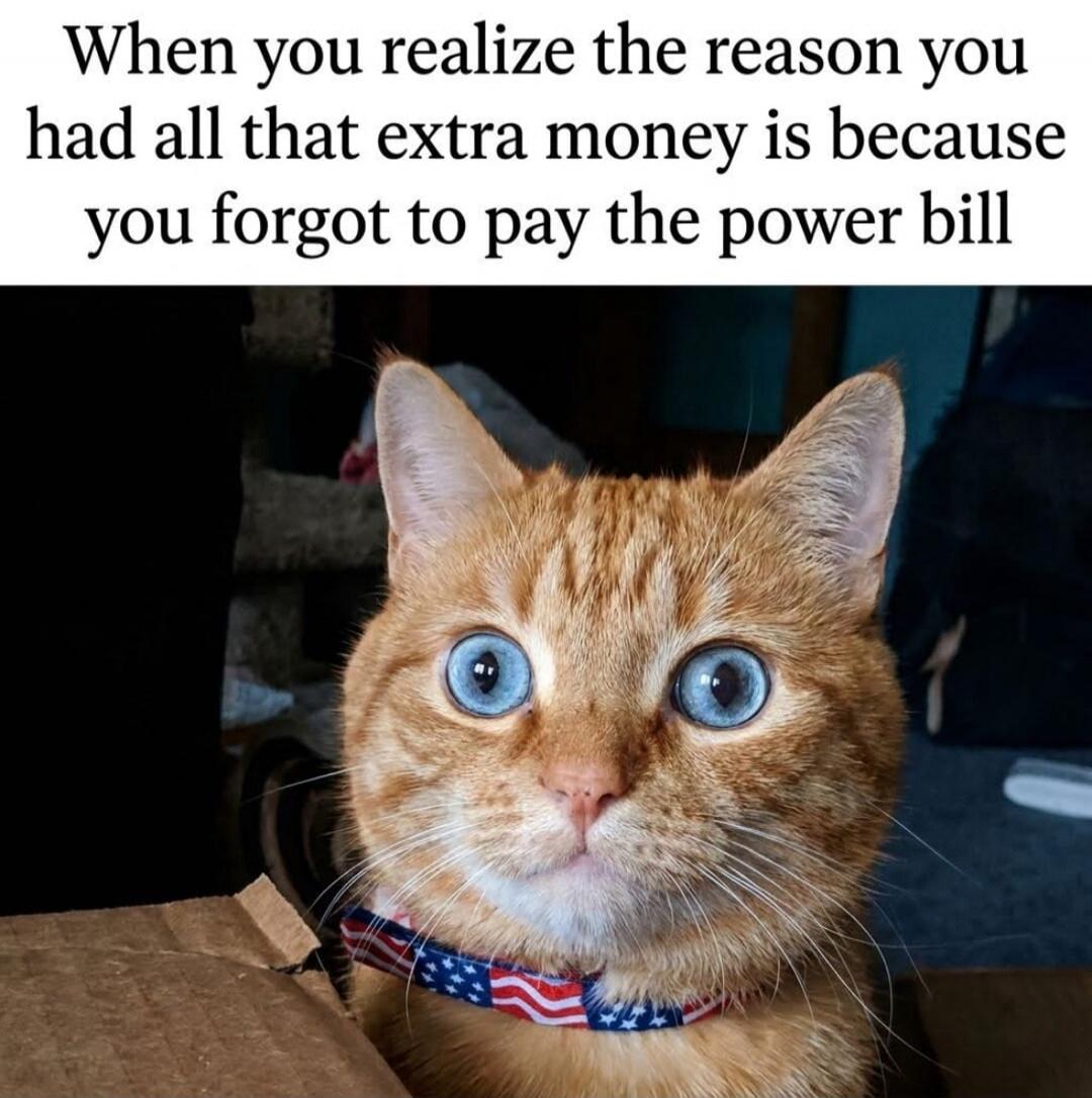 When you realize the reason you had all that extra money is because you forgot to pay the power bill