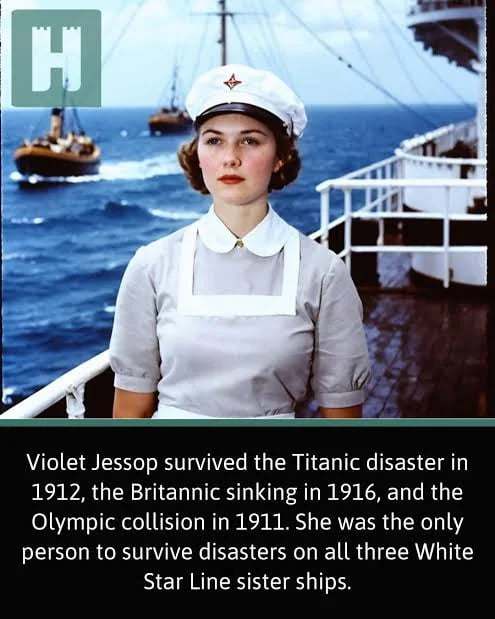 Violet Jessop survived the Titanic disaster in 1912, the Britannic sinking in 1916, and the Olympic collision in 1911. She was the only person to survive disasters on all three White Star Line sister ships.