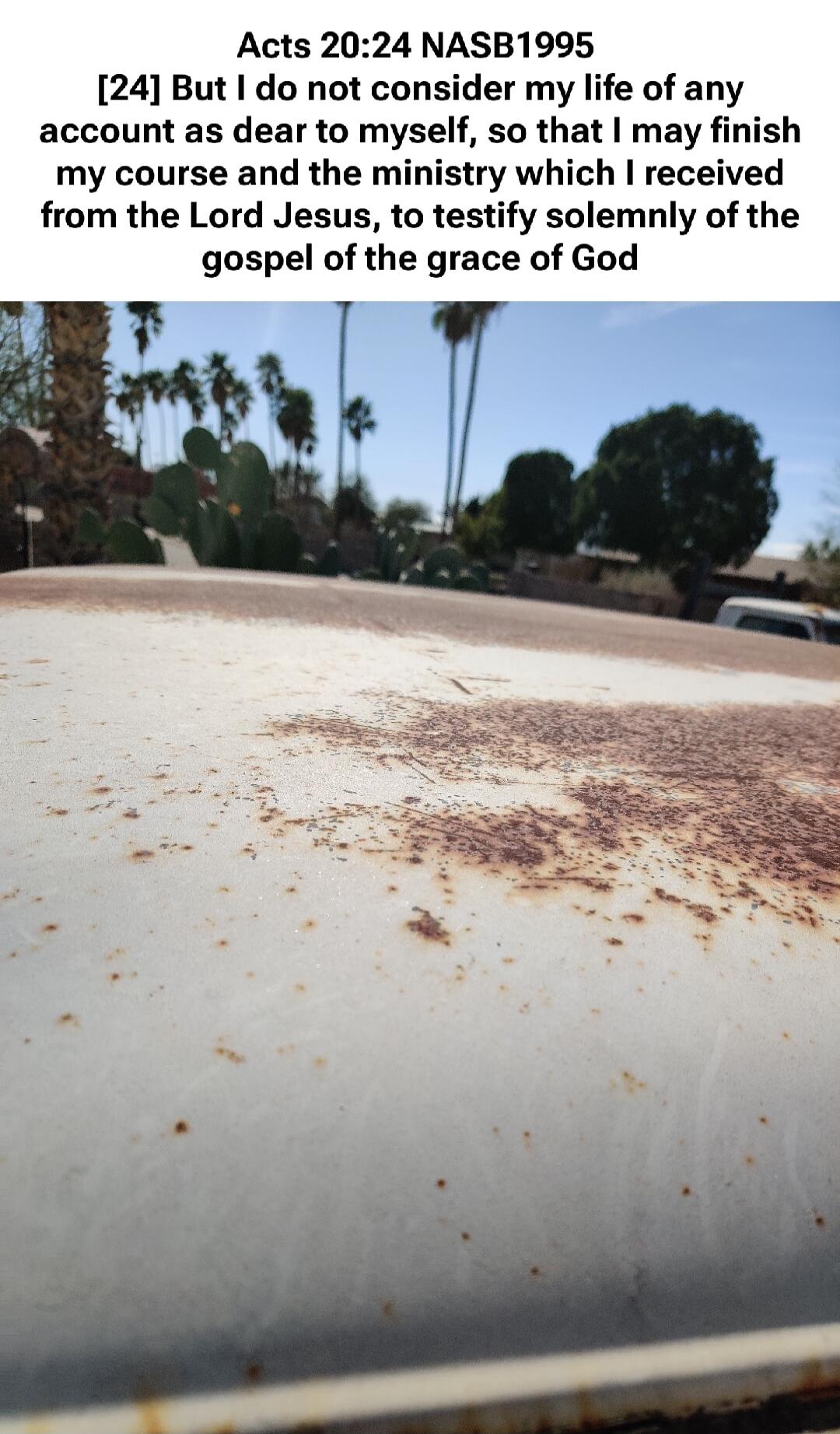 Acts 20:24 NASB1995
[24] But I do not consider my life of any account as dear to myself, so that I may finish my course and the ministry which I received from the Lord Jesus, to testify solemnly of the gospel of the grace of God