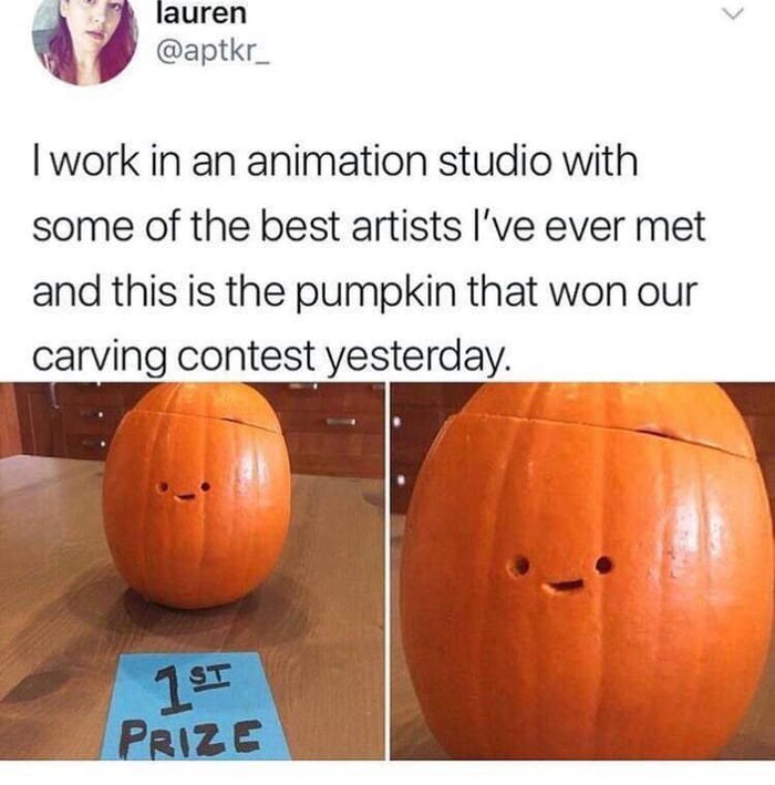 aptkr_ work in an animation studio with some of the best artists ve ever met and this is the pumpkin that won our carving contest yesterday