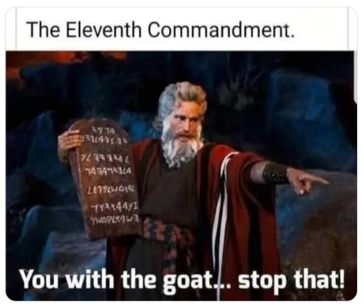 The Eleventh Commandment. You with the goat... stop that!