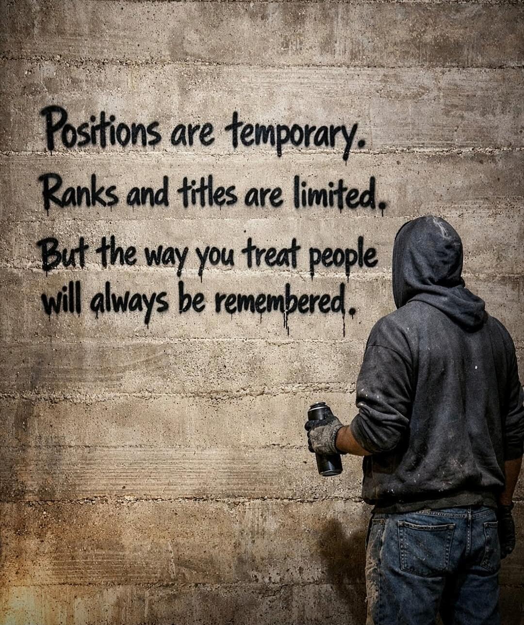 Positions are temporary. Ranks and titles are limited. But the way you treat people will always be remembered.