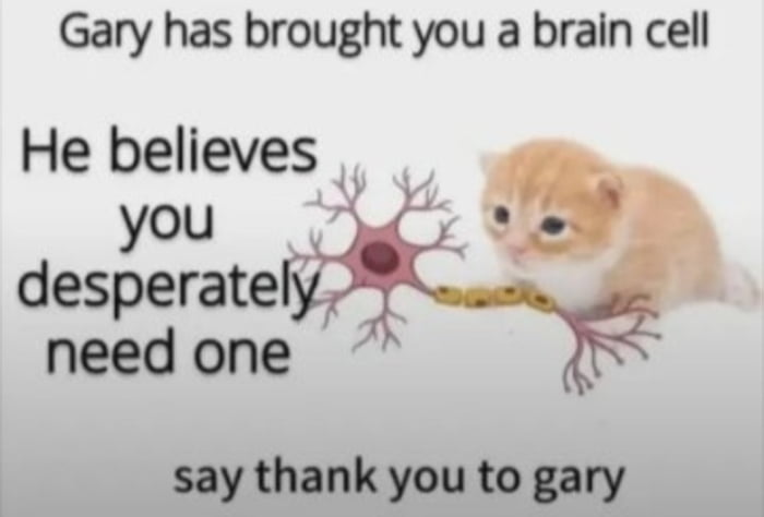 Gary has brought you a brain cell He believes you desperately need one say thank you to gary