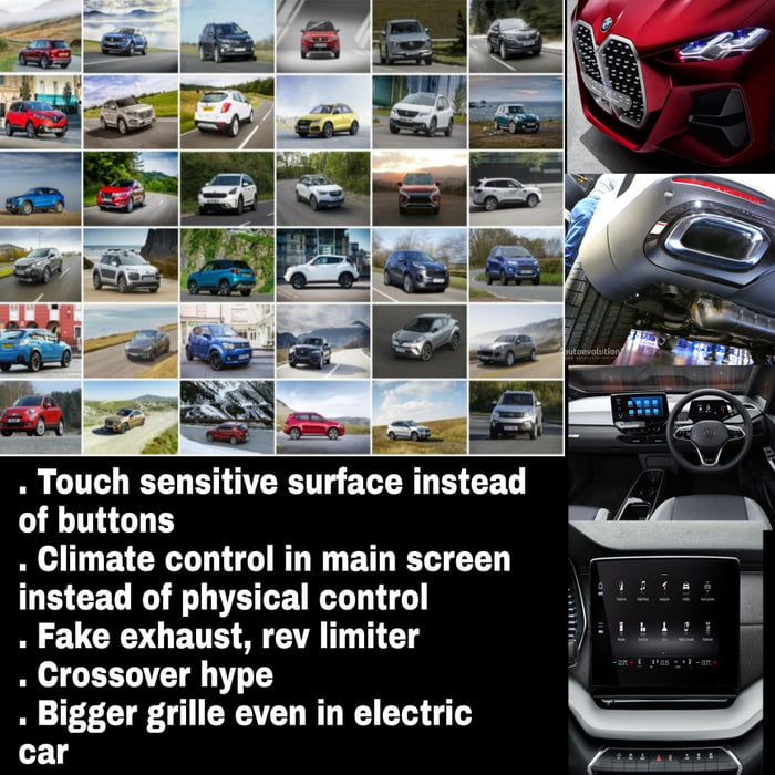 Touch sensitive surface mstead of buttons b T EVCR L I BT L G e instead of physical control priies M UCKS QR AT Gl Hilkdl Crossover hype Bigger grille even in electric w car