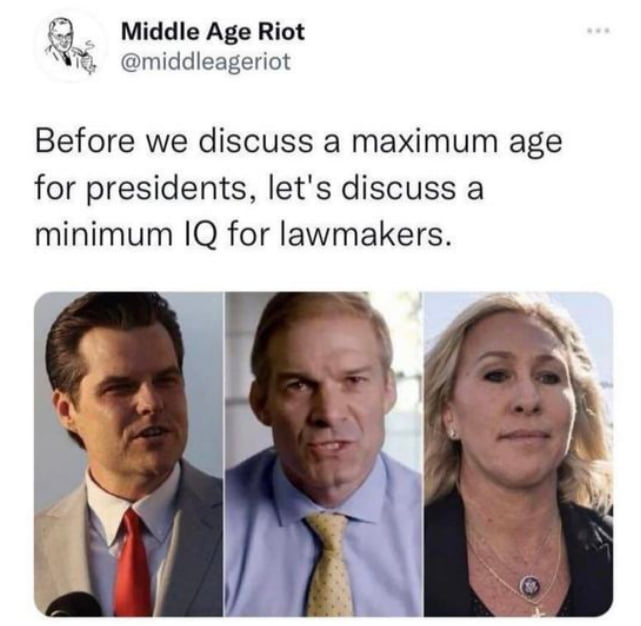 Middle Age Riot N middleageriot Before we discuss a maximum age for presidents lets discuss a minimum 1Q for lawmakers