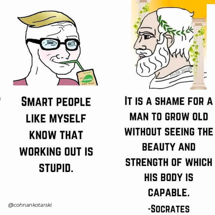 SMART PEOPLE IT 1S A SHAME FOR A LIKE MYSELF MAN TO GROW OLD KNOW THAT WITHOUT SEEING THE WORKING 0UT IS BEAUTY AND STUPID STRENGTH OF WHICH HIS BODY IS CAPABLE connankotarski SOCRATES