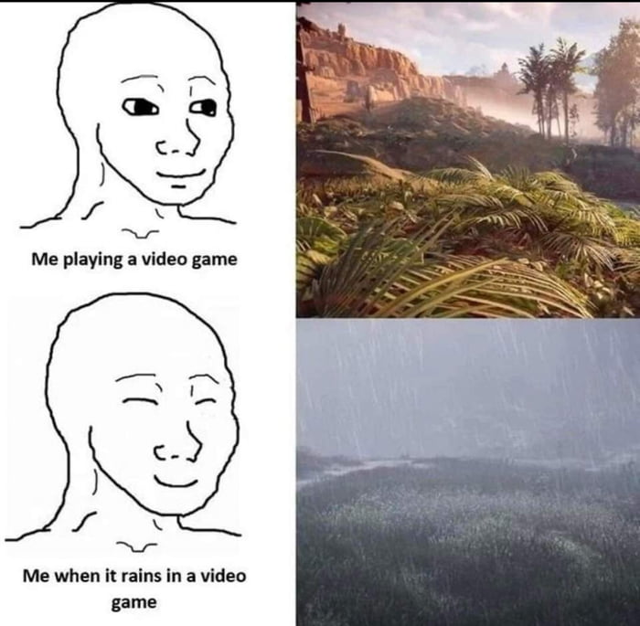 Me when it rains in a video game
